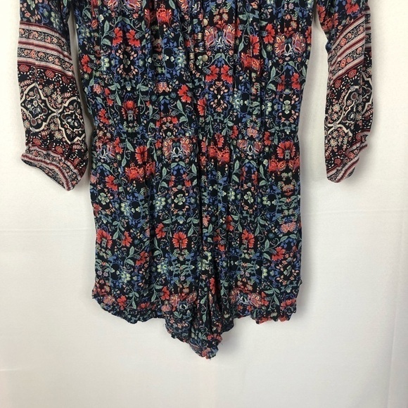 American Eagle Outfitters Blue & Red Floral Long Sleeve Romper L - Picture 4 of 7